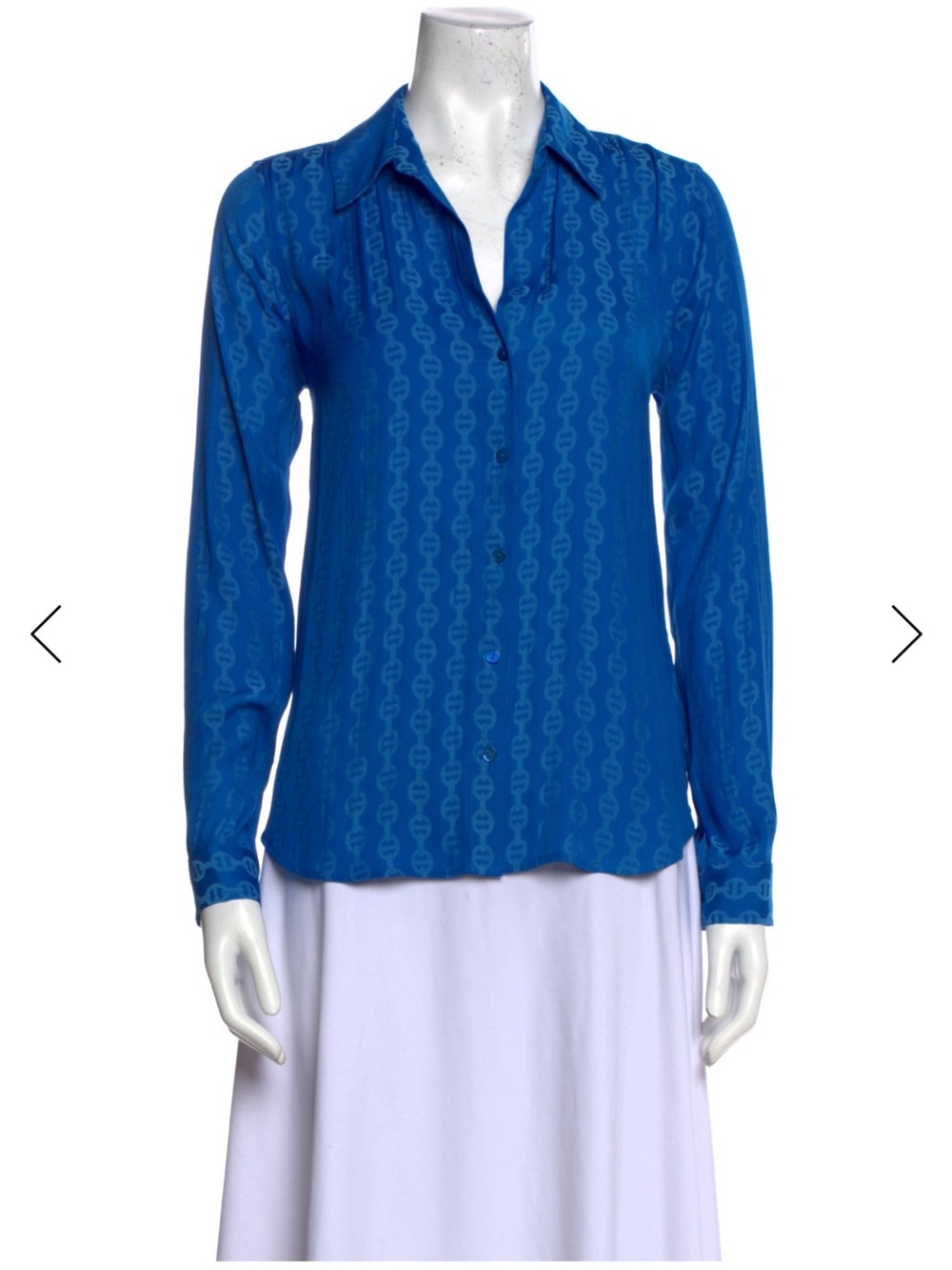 L'AGENCE New with Tags Cobalt Blue Chain-Print Button-Down Blouse